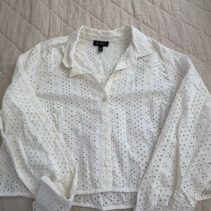 White Eyelet Button-Up Blouse